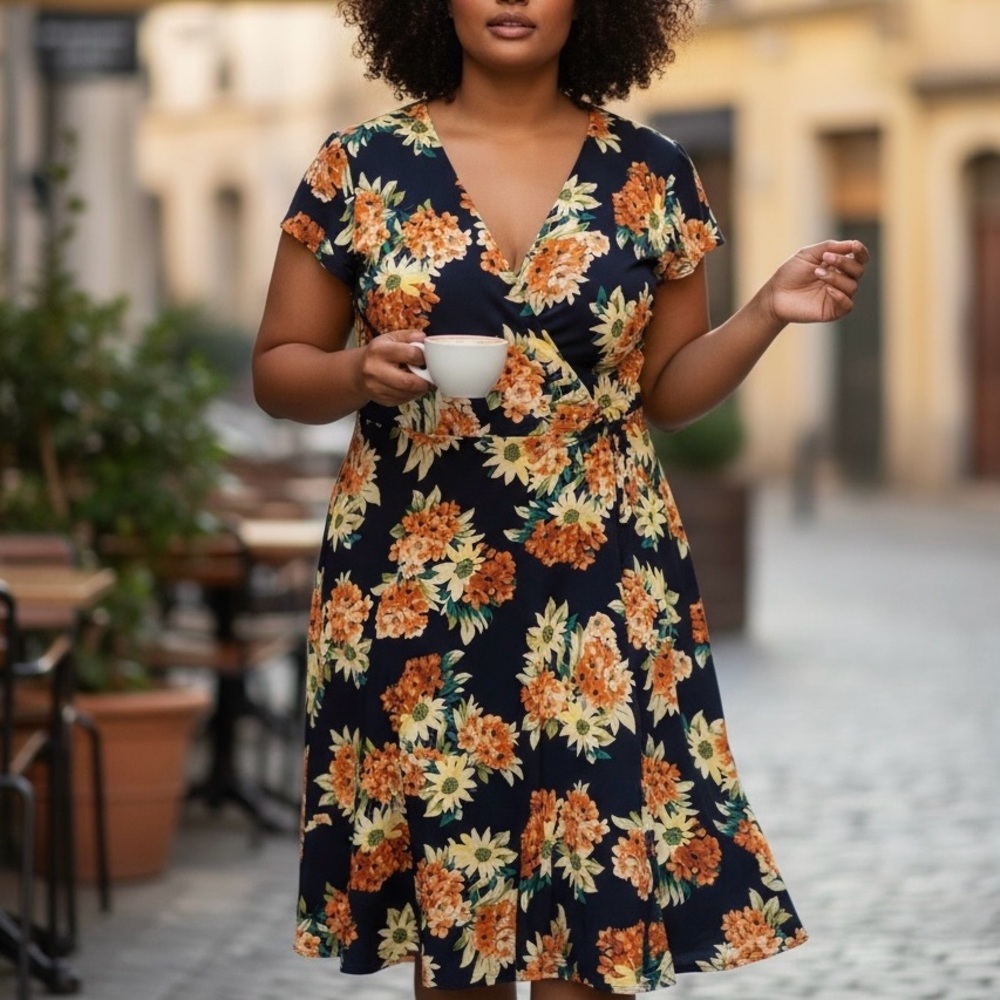 Ann Taylor Floral Faux Wrap style dress size 14